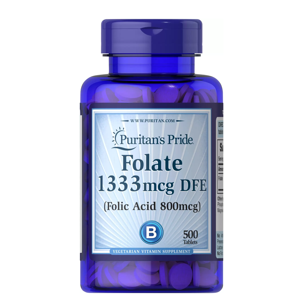 Puritan's Pride Folate 1333 mcg DFE ( Folic Acid 800 mcg) / 500 Tablets