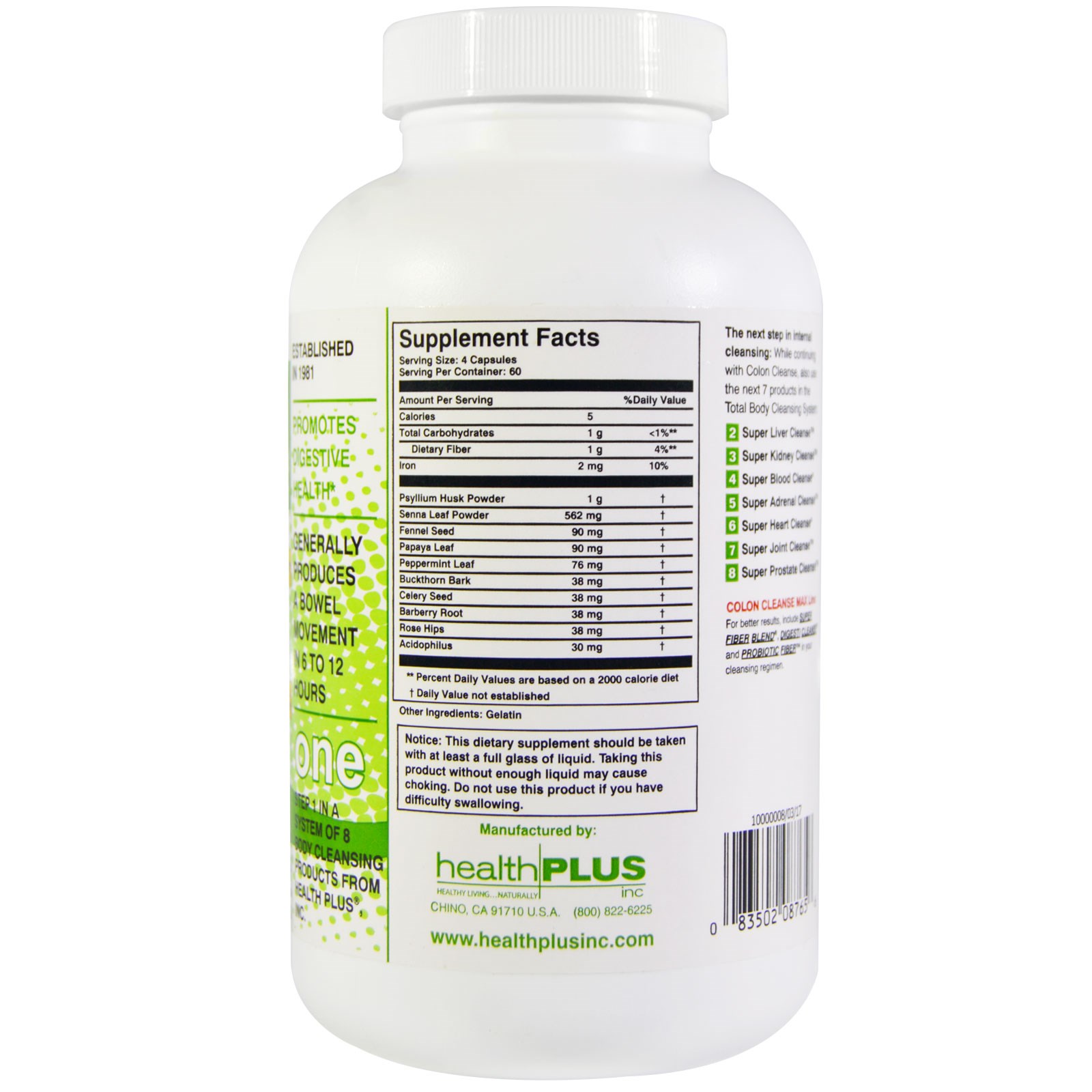 Health Plus Super Colon Cleanse / 240 Capsules