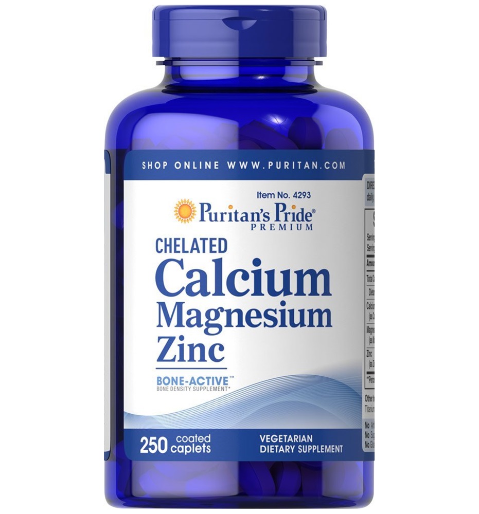 Puritan's Pride Chelated Calcium Magnesium Zinc - 1000 mg/400 mg/25 mg / 250 Caplets Puritan's Pride Chelated Calcium Magnesium Zinc - 1000 mg/400 mg/25 mg / 250 Caplets