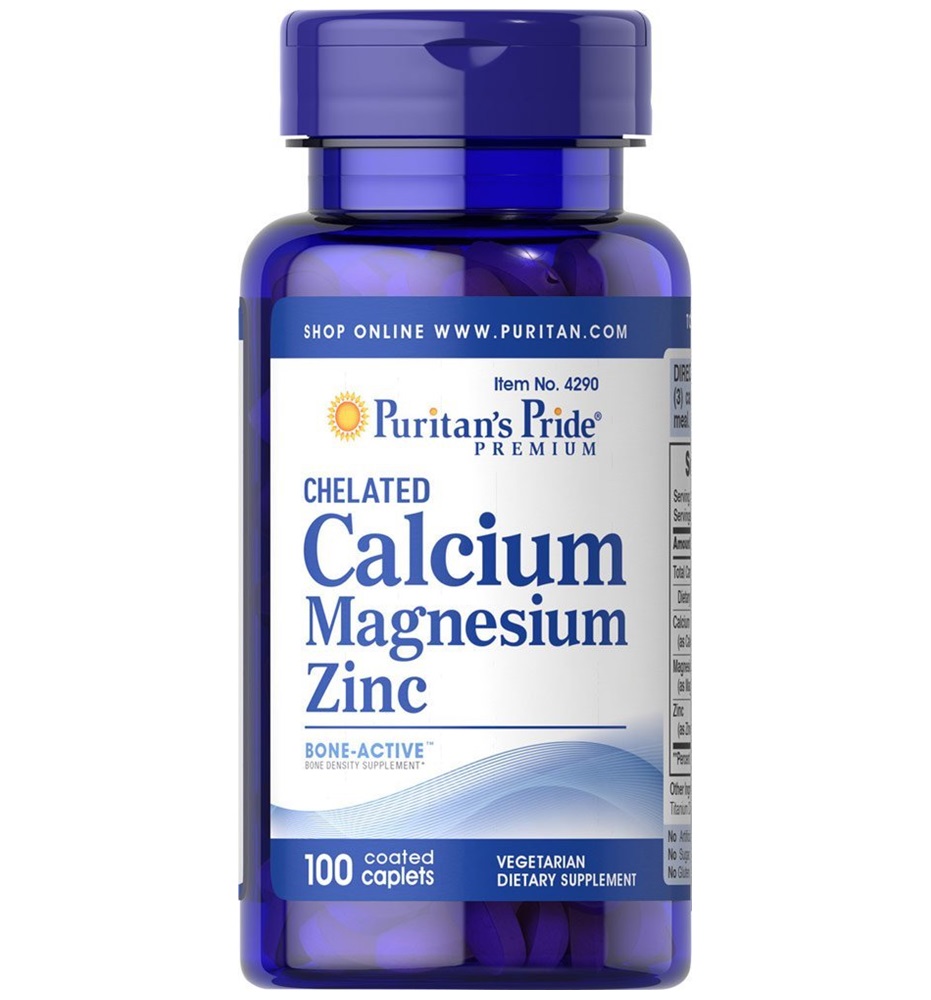 Puritan's Pride Chelated Calcium Magnesium Zinc - 1000 mg/400 mg/25 mg / 100 Caplets Puritan's Pride Chelated Calcium Magnesium Zinc - 1000 mg/400 mg/25 mg / 100 Caplets