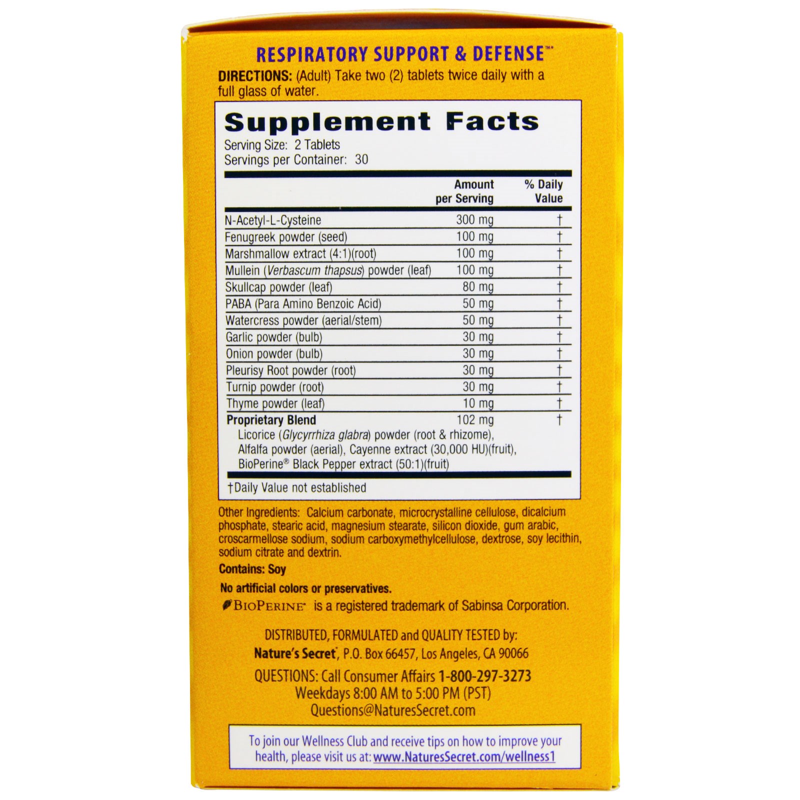 Nature's Secret Respiratory Support & Defense™ / 60 Tablets