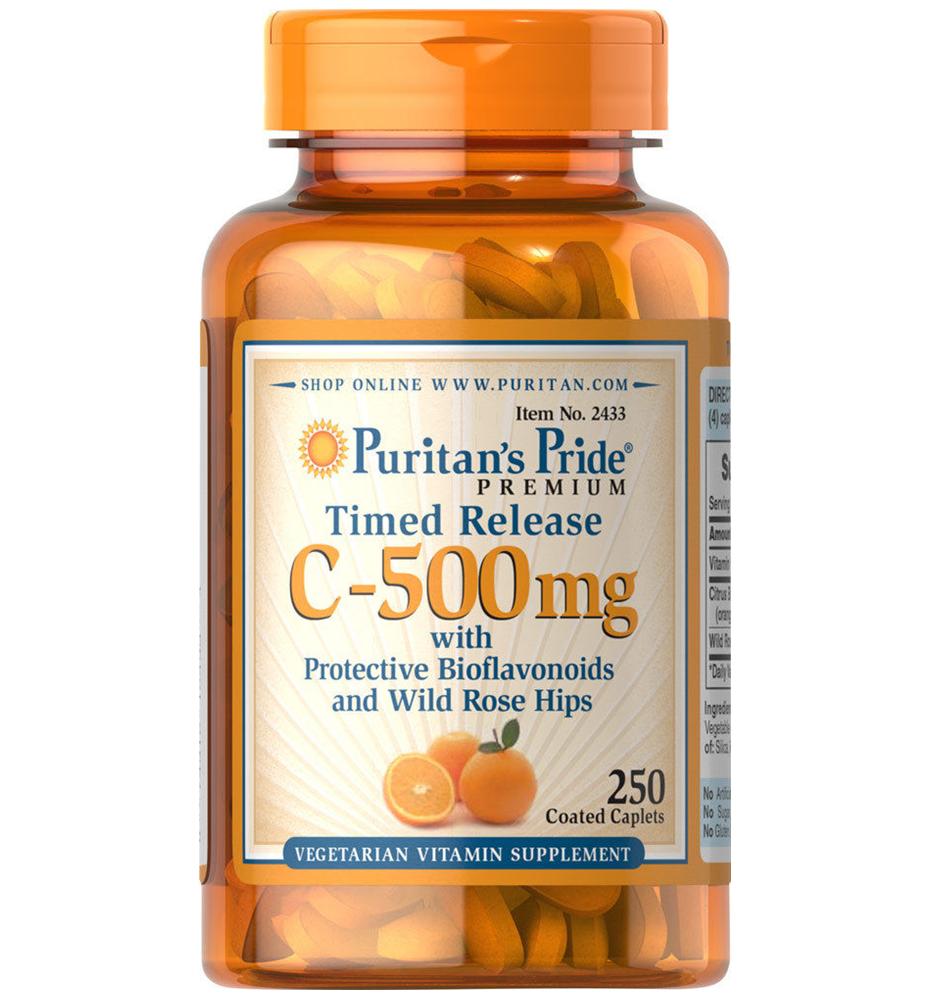 Puritan's Pride Vitamin C-500 mg Protective Bioflavonoids & Wild Rose Hips Time Release 500 mg / 250 Caplets Puritan's Pride Vitamin C-500 mg Protective Bioflavonoids & Wild Rose Hips Time Release 500 mg / 250 Caplets