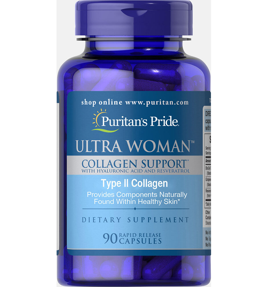 Puritan's Pride Ultra Woman™ Collagen Support 1000mg with Hyaluronic Acid 90 Rapid Release Capsules