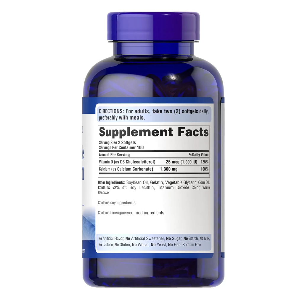 Puritan's Pride  Absorbable Calcium Plus Vitamin D-3   1300 mg/25 mcg / 200 Softgels