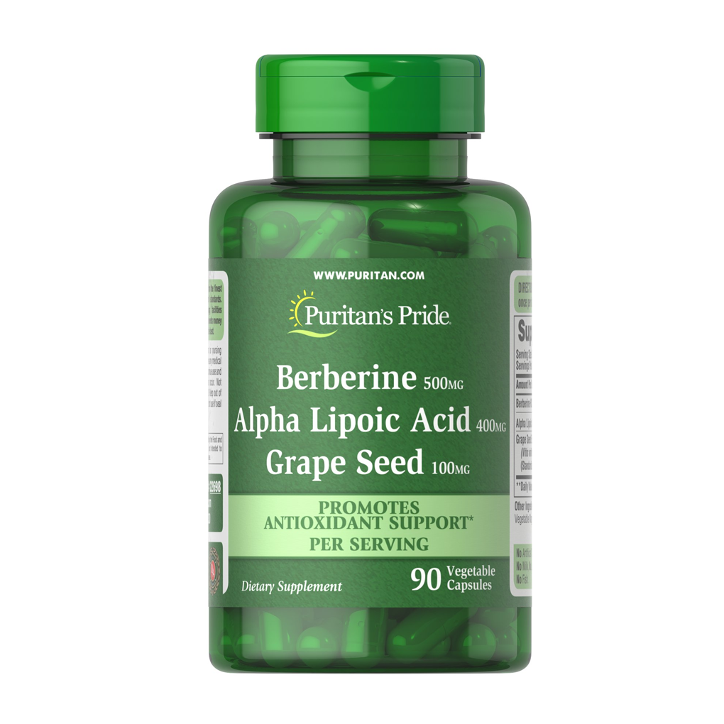 Puritan's Pride Berberine, Alpha Lipoic Acid, Grape Seed 500 mg / 400 mg / 100 mg - 90 Vegi Caps