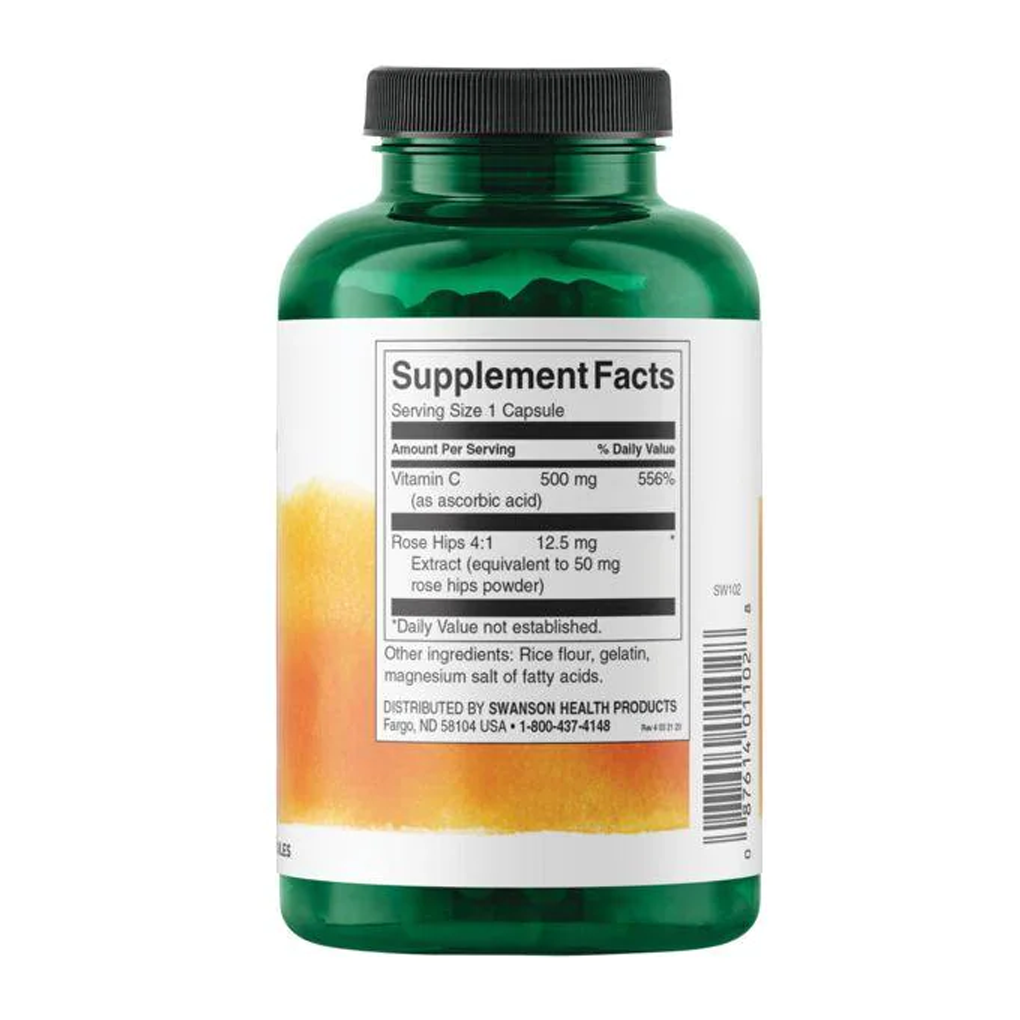 Swanson  Premium  Vitamin C 500 mg (with Rose Hips 12.5 mg)  / 250 Capsules