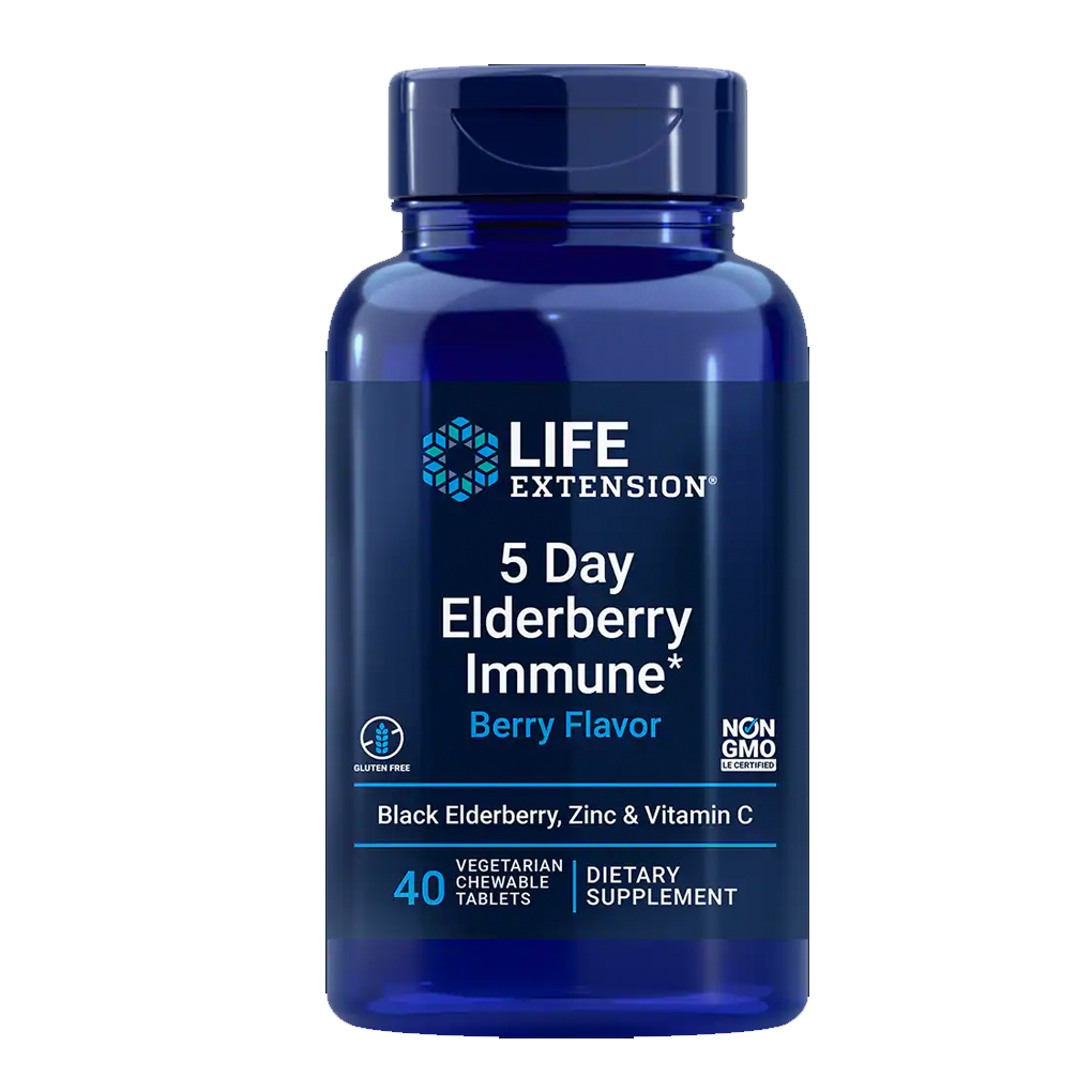 Life Extension 5 Day Elderberry Immune (Berry Flavor) / 40 Vegetarian Chewable Tablets