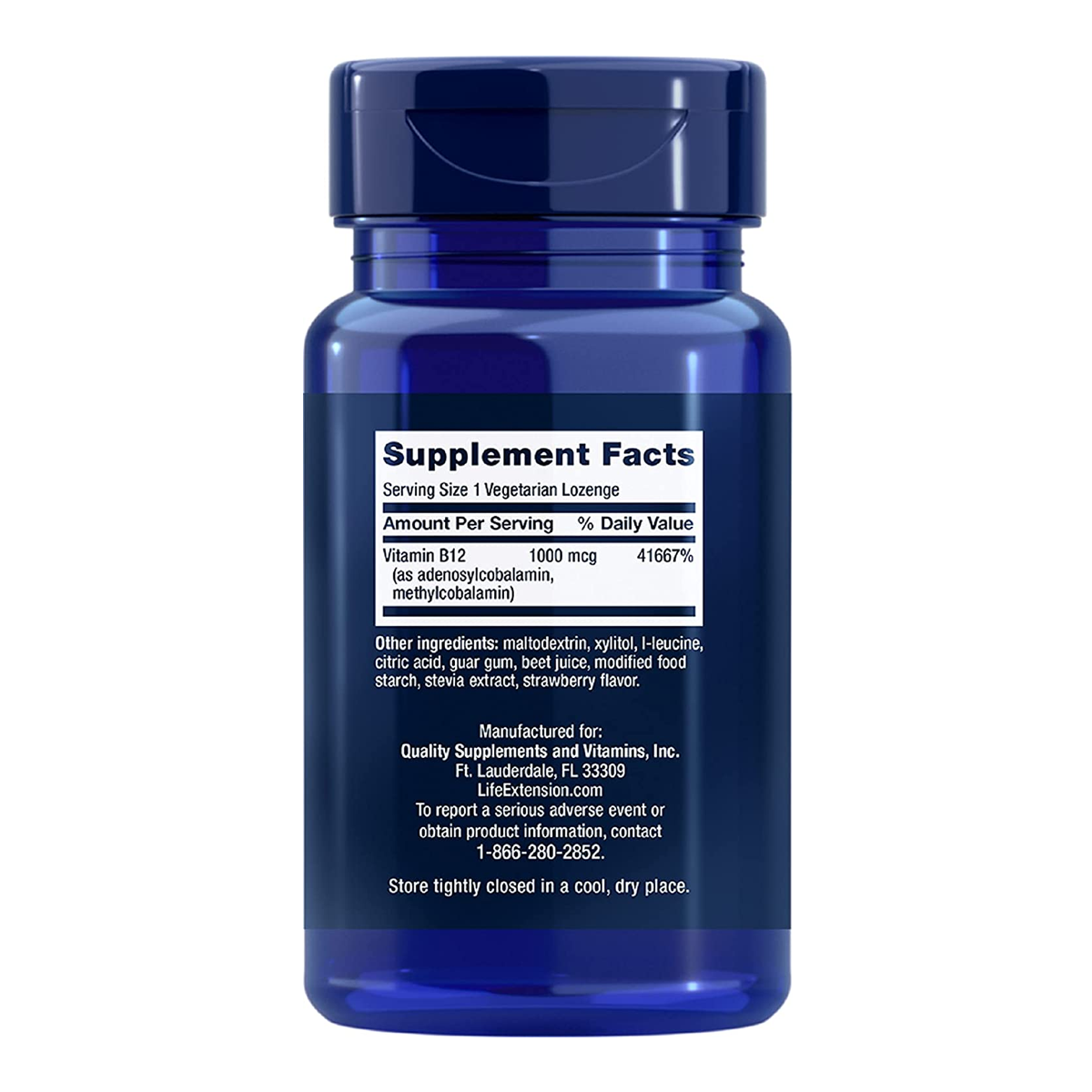 Life Extension  Methylcobalamin (Vitamin B12) 1 mg (1000 mcg) /60 Vegetarian Lozenges