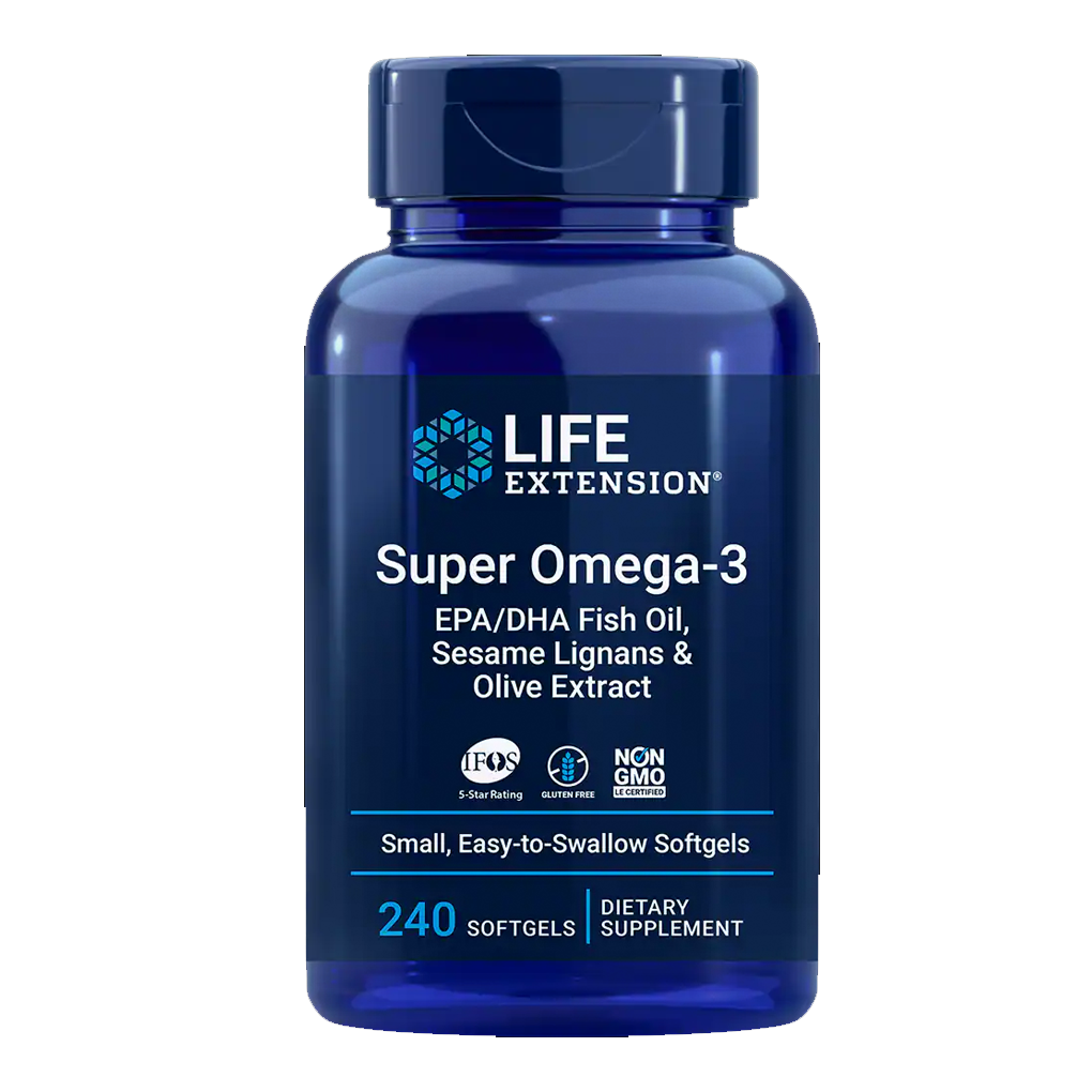 Life extension Super Omega-3 EPA/DHA Fish Oil, Sesame Lignans & Olive Extract / 240 Easy-to-Swallow Softgels