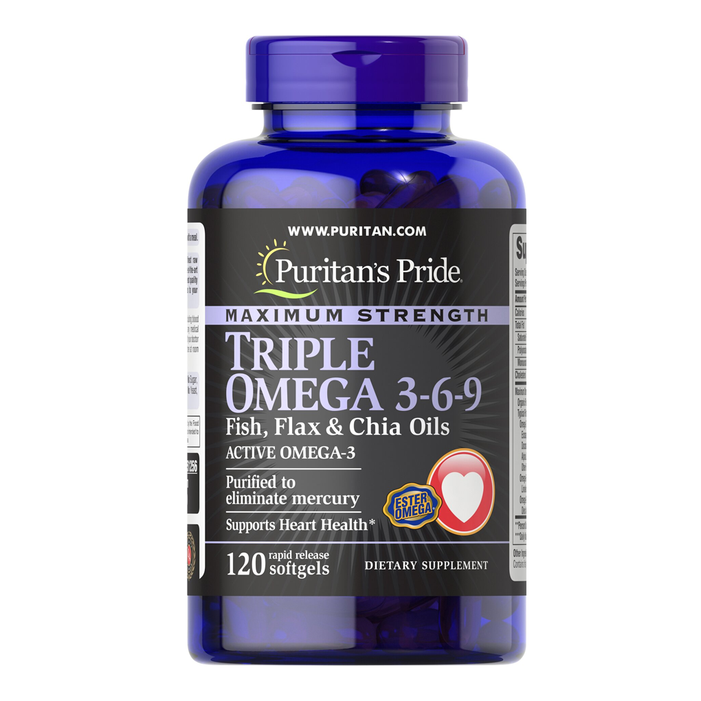 Puritan's Pride Maximum Strength Triple Omega 3-6-9 Fish, Flax & Chia Oils / 120 Softgels