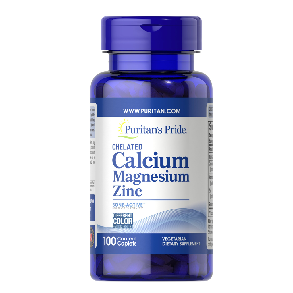 Puritan's Pride Chelated Calcium Magnesium Zinc - 1000 mg/400 mg/25 mg / 100 Caplets