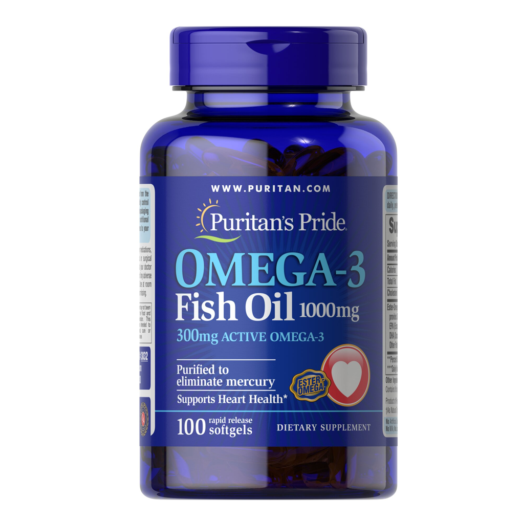 Puritan's Pride Omega-3 Fish Oil 1000 mg (300 mg Active Omega-3) / 100 Softgels