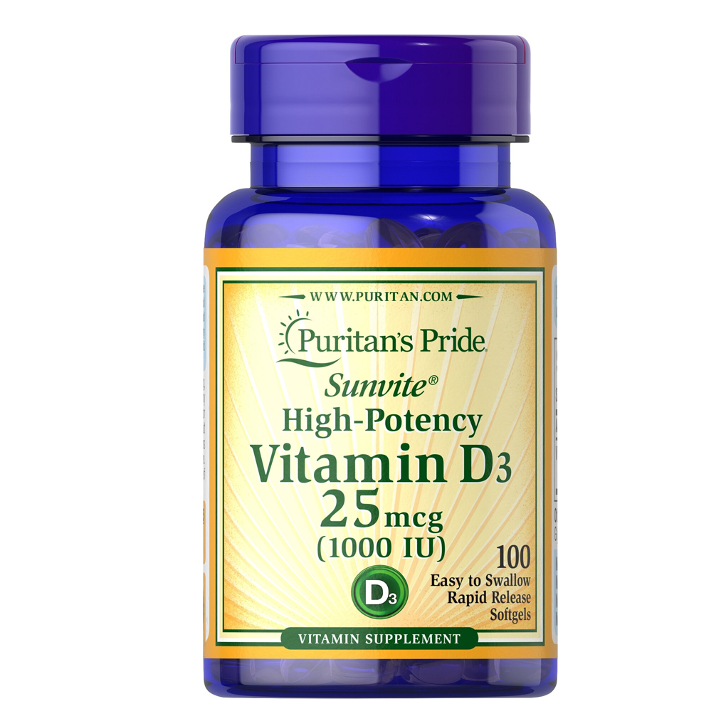 Puritan's Pride Vitamin D3  25 mcg (1000 IU) / 100 Softgels