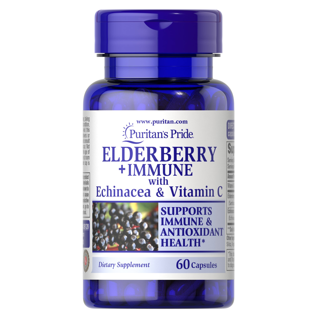 Puritan's Pride  Elderberry plus Immune with Echinacea & Vitamin C / 60 Capsules