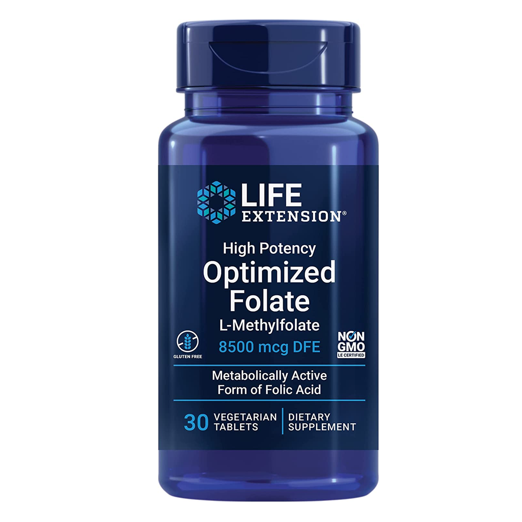Life Extension High Potency Optimized Folate L-Methyl folate 8500 mcg DFE / 30 Vegetarian Tablets