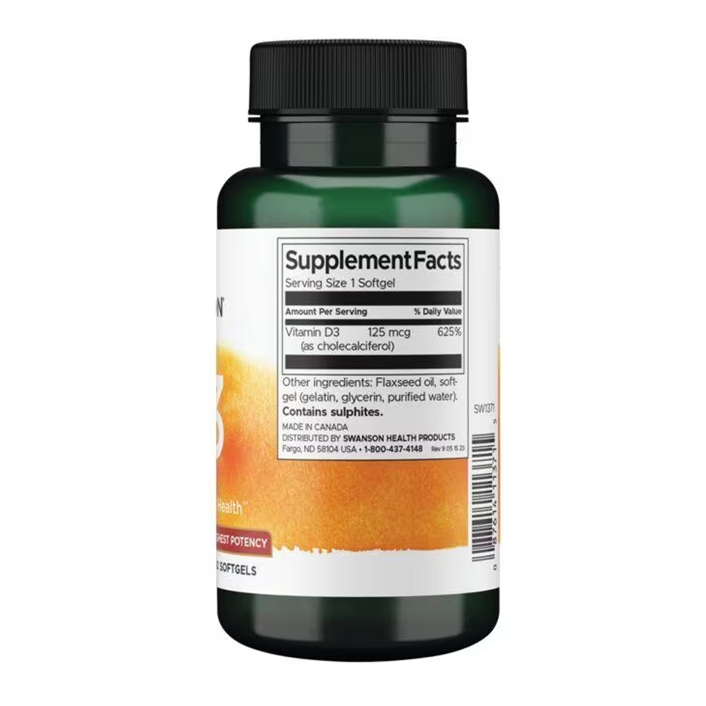Swanson Premium  Vitamin D3 - Highest Potency 5,000 IU (125 mcg) / 250 Softgels