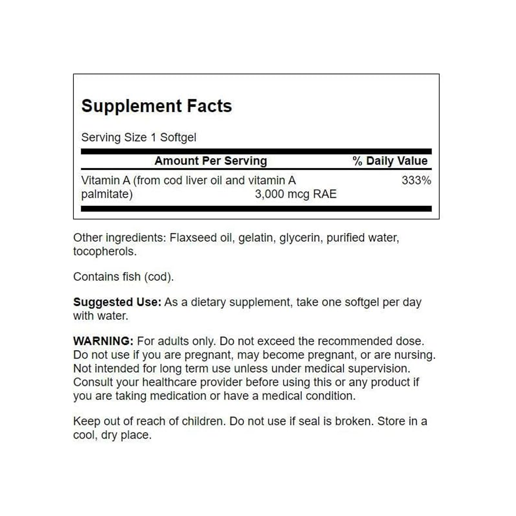 Swanson Premium Vitamin A -10,000 IU (3,000 mcg RAE) / 250 Softgels