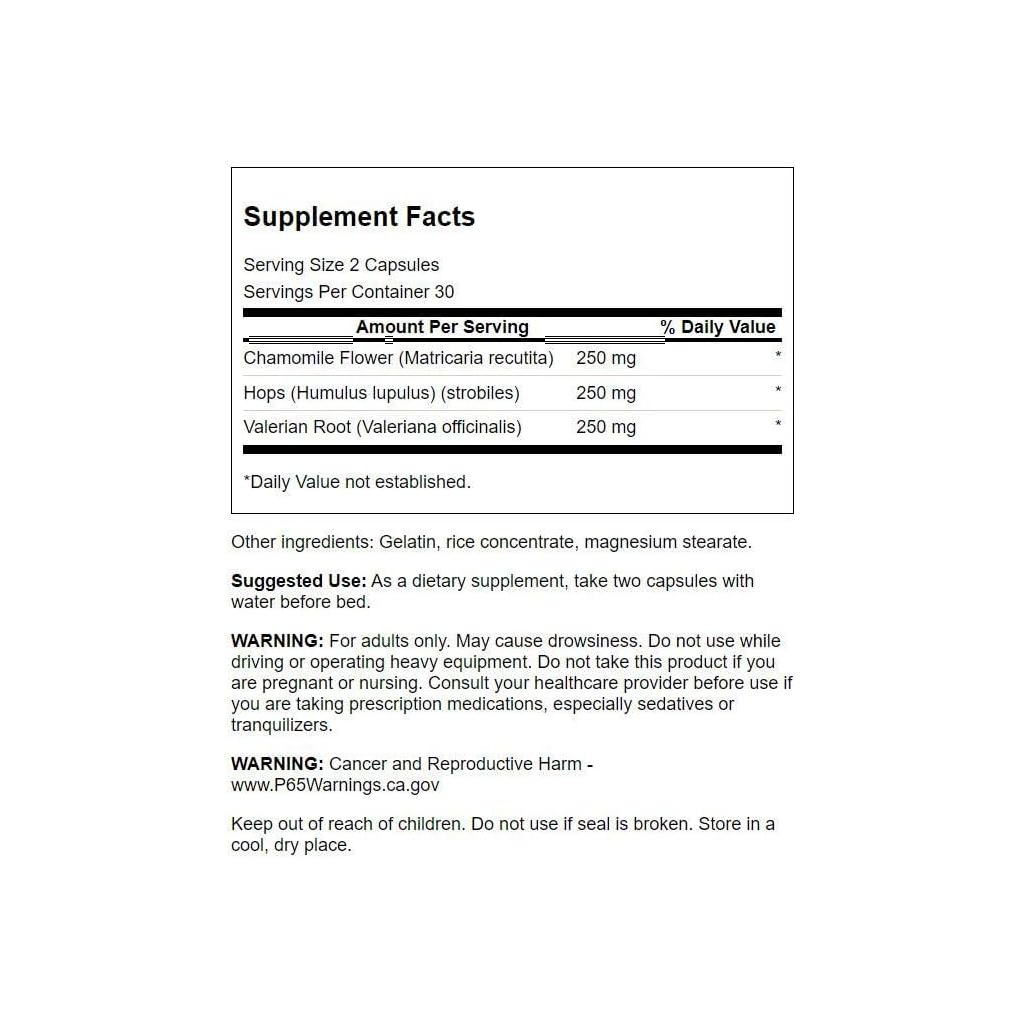 Swanson Premium Full Spectrum Valerian, Chamomile & Hops / 60 Caps