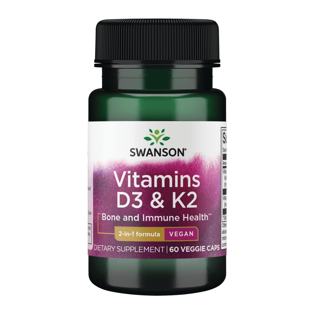 Swanson Premium Vitamins D3 & K2 - 2,000 IU & 75 mcg / 60 Veg Caps