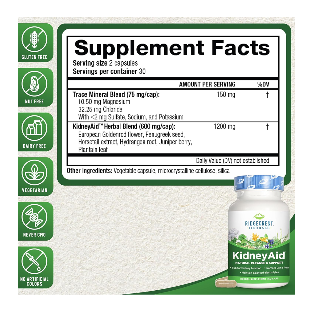 Ridgecrest Herbals Kidney Aid / 60 Capsules