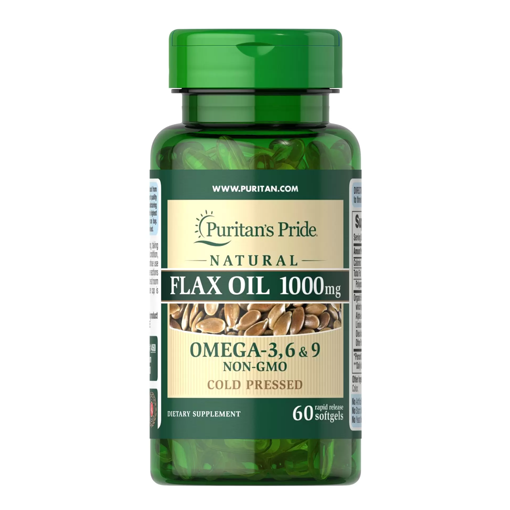 Puritan's Pride Non-GMO Natural Flax Oil 1000 mg / 60 Rapid Release Softgels