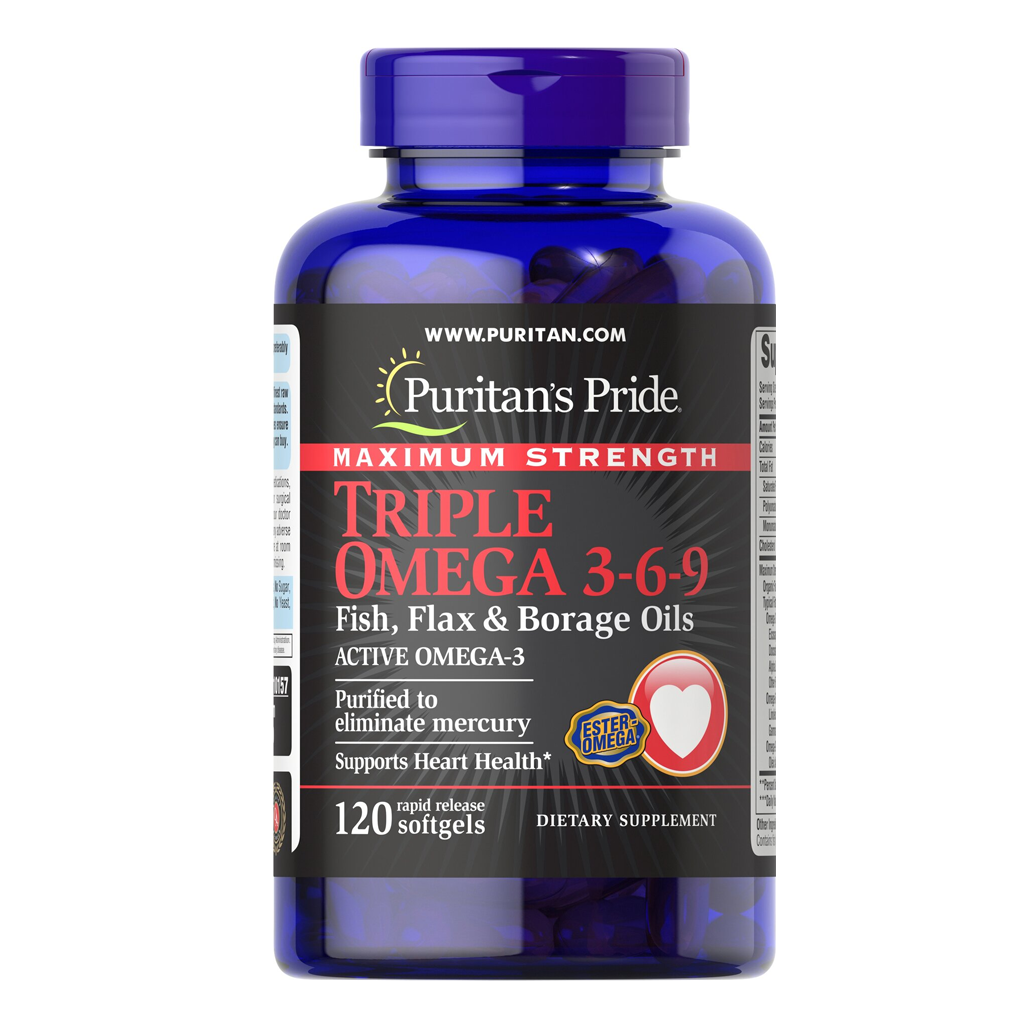 Puritan's Pride Maximum Strength Triple Omega 3-6-9 Fish, Flax & Borage Oils / 120 Softgels