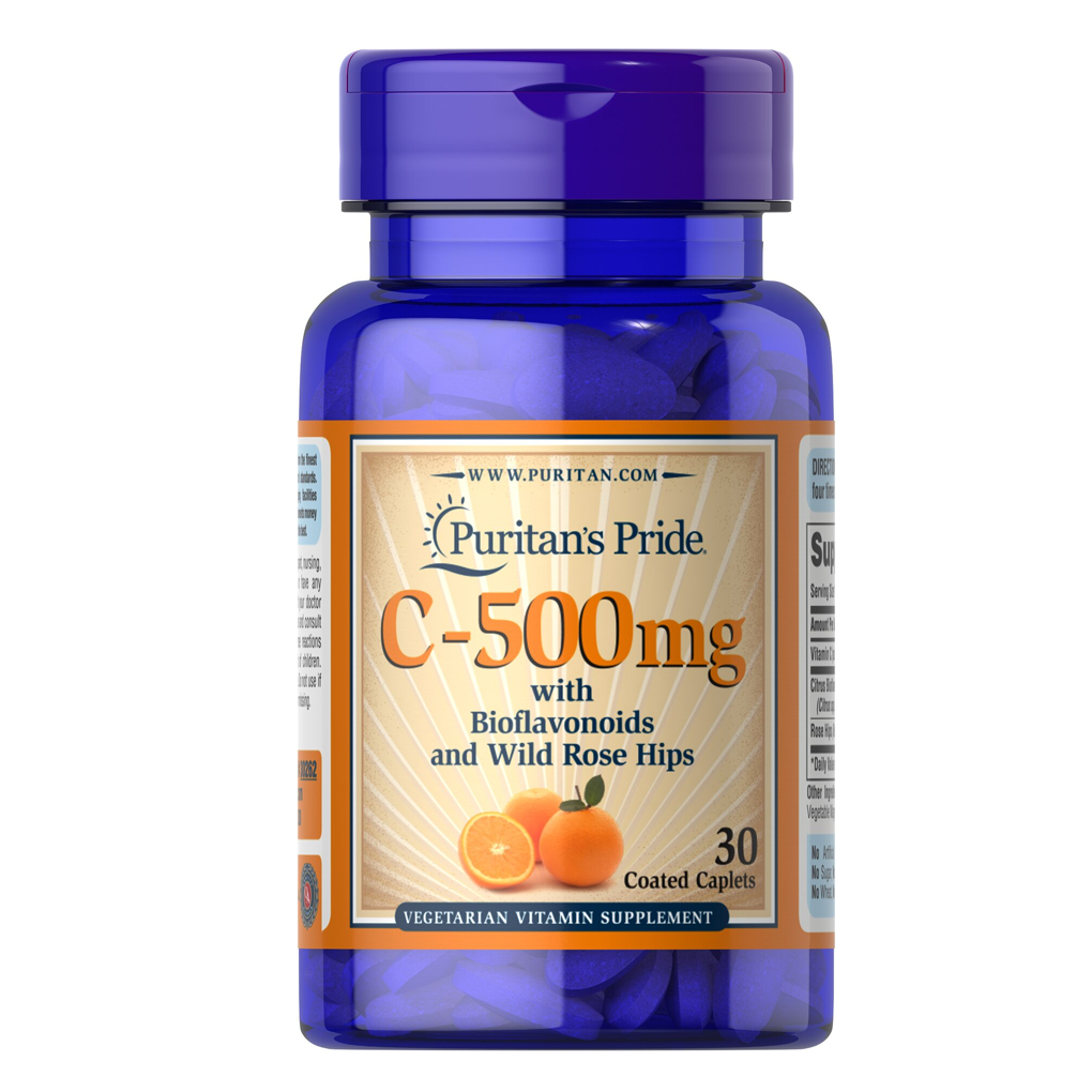 Puritan’s Pride Vitamin C-500 mg with Protective Bioflavonoids and Wild Rose Hips / 30 Coated Caplets